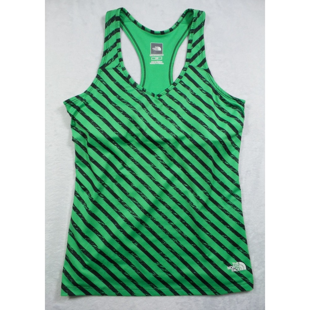 The North Face Top Womens Size Large Green Black Striped Racerback Tank Stretch